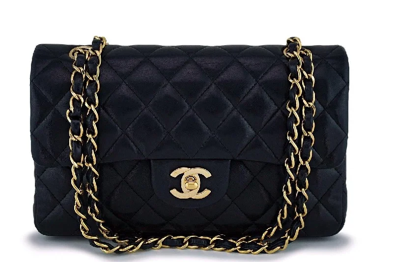 Chanel Handbag with Adjustable Strap for ComfortChanel Black Small Lambskin Classic Double Flap Bag 24k GHW