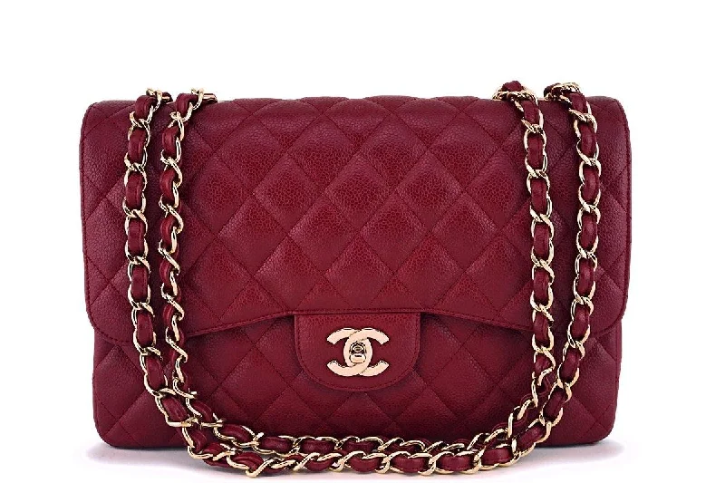 Chanel All - Match Handbag for Versatile StylingChanel Burgundy Red Caviar Jumbo Classic Flap Bag GHW