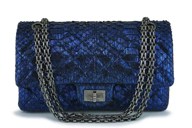 Chanel All - Match Handbag for Versatile StylingChanel Limited Ed Blue Python 225 Small/Medium Reissue 2.55 Classic Flap Bag RHW