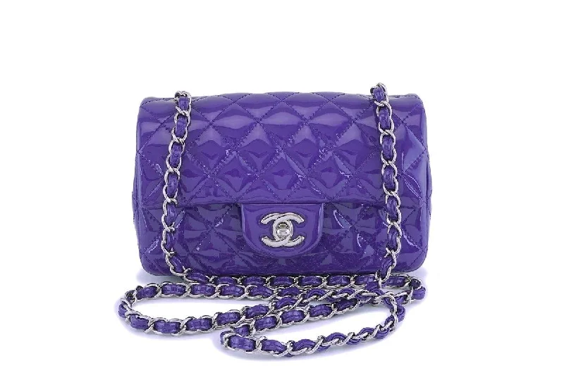 Chanel All - Match Handbag for Versatile StylingChanel Purple Violet Patent Rectangular Mini Classic Flap Bag SHW