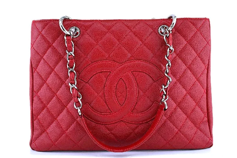 Chanel Designer Handbag with Unique DesignChanel Red Caviar Timeless Classic Grand Shopper Tote GST Bag SHW