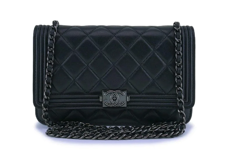 Chanel Lightweight Handbag for Daily ErrandsChanel So Black Lambskin Boy Wallet on Chain WOC Bag