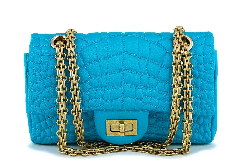 Chanel Vintage Inspired Handbag for Retro LoversChanel Turquoise Blue Small/Mini Satin 224 Classic 2.55 Reissue Flap Bag GHW