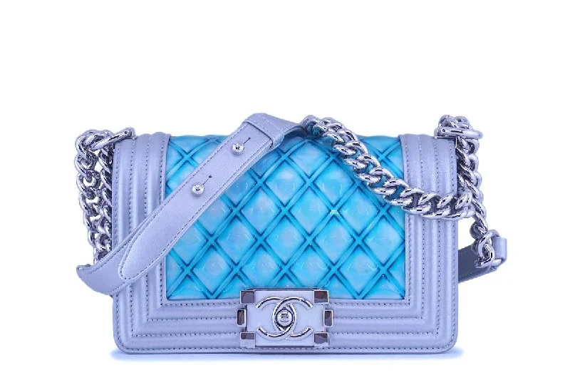 Chanel Handbag with Adjustable Strap for ComfortChanel Turquoise Blue Silver Small Classic Mermaid Water Boy Bag