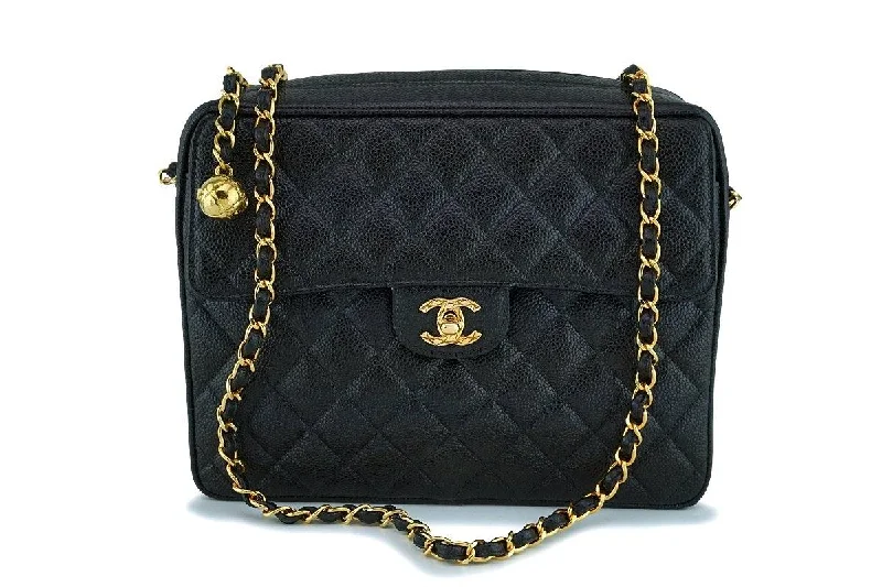 Chanel All - Match Handbag for Versatile StylingChanel Vintage Black Caviar Classic Flap Camera Bag 24k GHW