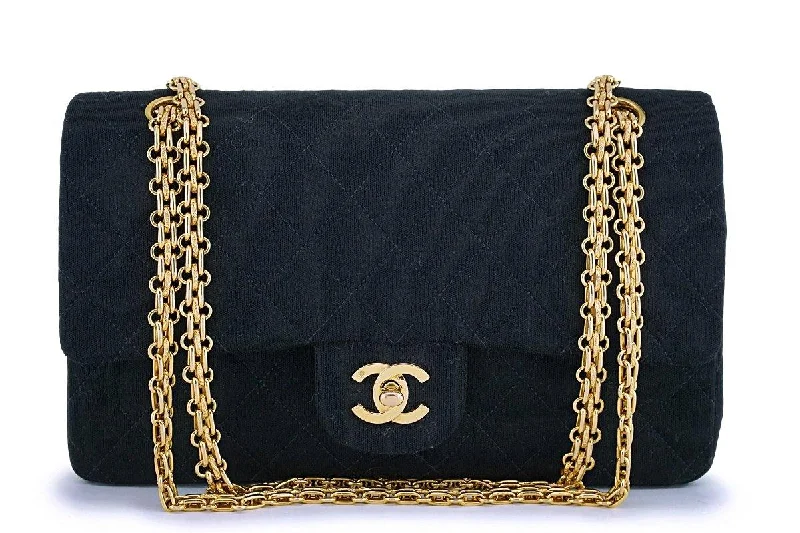 Chanel New Arrival Handbag with Gold HardwareChanel Vintage Black Jersey Canvas Medium Classic Double Flap Bag 24k GHW