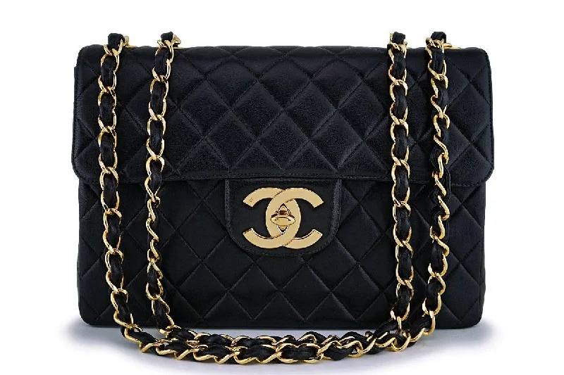 Chanel All - Match Handbag for Versatile StylingChanel Vintage Black Lambskin Jumbo Classic Flap Bag 24k GHW