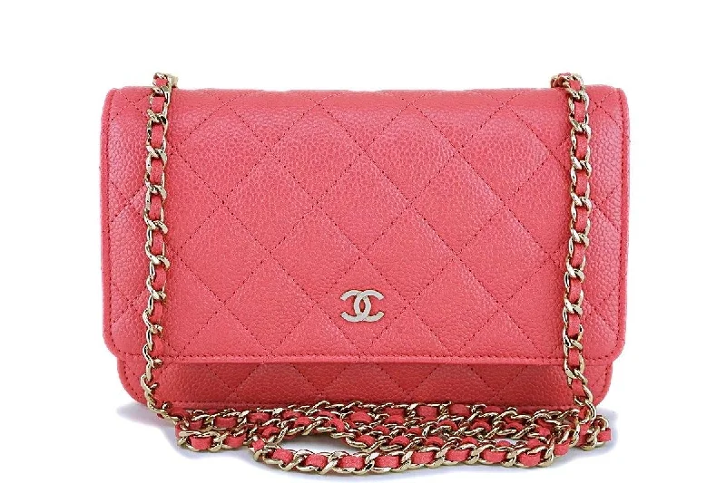 New 18S Chanel Pink Caviar Classic Quilted WOC Wallet on Chain Flap Bag GHW