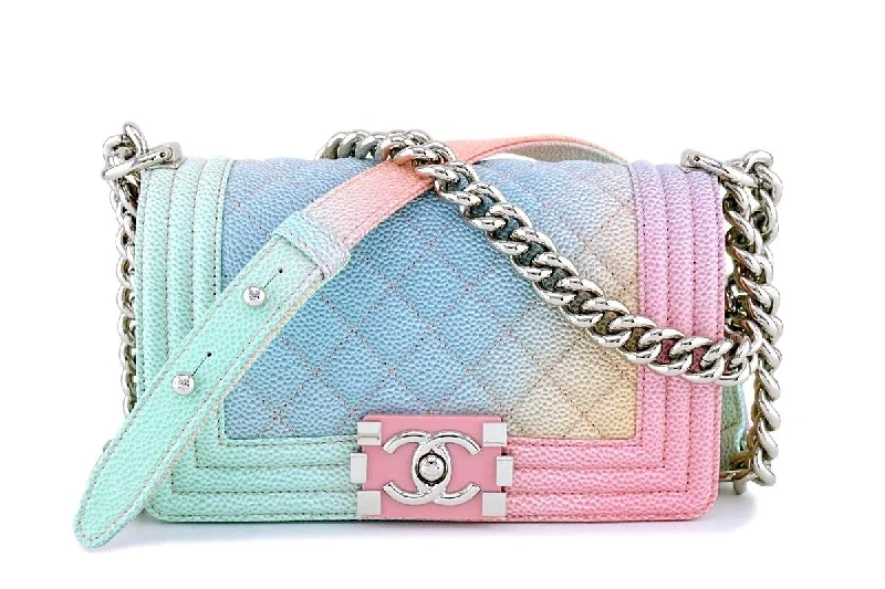 Chanel Colorful Handbag for Spring OutfitsNIB 18P Chanel Pastel Rainbow Pink Caviar Classic Boy Flap Bag