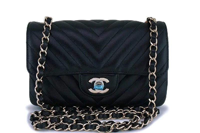 Chanel Small Crossbody Bag for TravelNIB 19C Chanel Black Lambskin Chevron Rectangular Classic Mini Flap Bag GHW