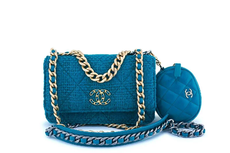 Chanel Limited Edition Handbag for CollectorsNIB 19K Chanel 19 Emerald Green Tweed Wallet on Chain WOC Flap Bag