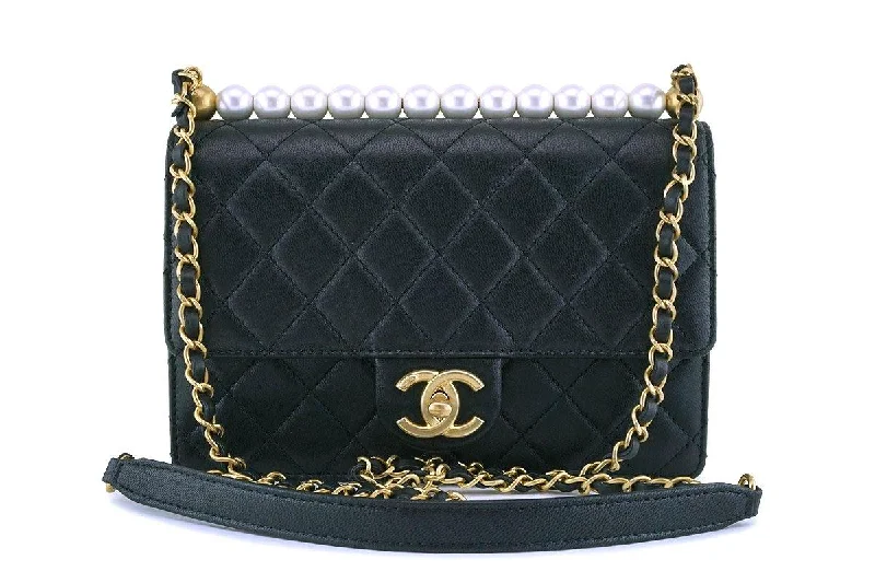 Chanel Quilted Leather Shoulder Bag for FashionistasNIB 19S Chanel Black Lambskin Chic Pearls Classic Limited Mini Pearl Flap Bag GHW