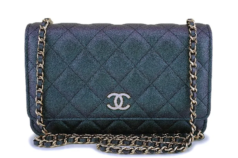 Chanel Quilted Leather Shoulder Bag for FashionistasNIB 19S Chanel Iridescent Black Pearly CC Wallet on Chain WOC Flap Bag