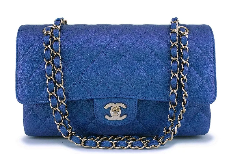 Chanel Luxury Handbag for High - End EventsNIB 19S Chanel Iridescent Blue Caviar Medium Classic Double Flap Bag GHW