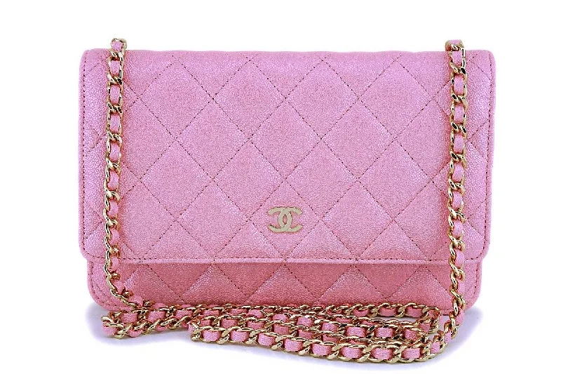 Chanel Vintage Inspired Handbag for Retro LoversNIB 19S Chanel Iridescent Pearly Pink Caviar Wallet on Chain WOC Flap Bag