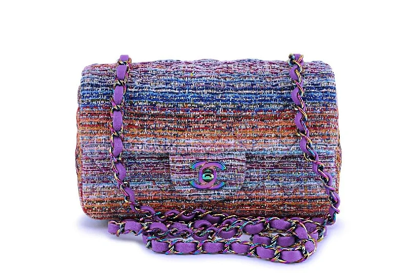 Chanel Colorful Handbag for Spring OutfitsNIB 20C Chanel Purple Tweed Rectangular Classic Mini Flap Bag Rainbow Iridescent HW