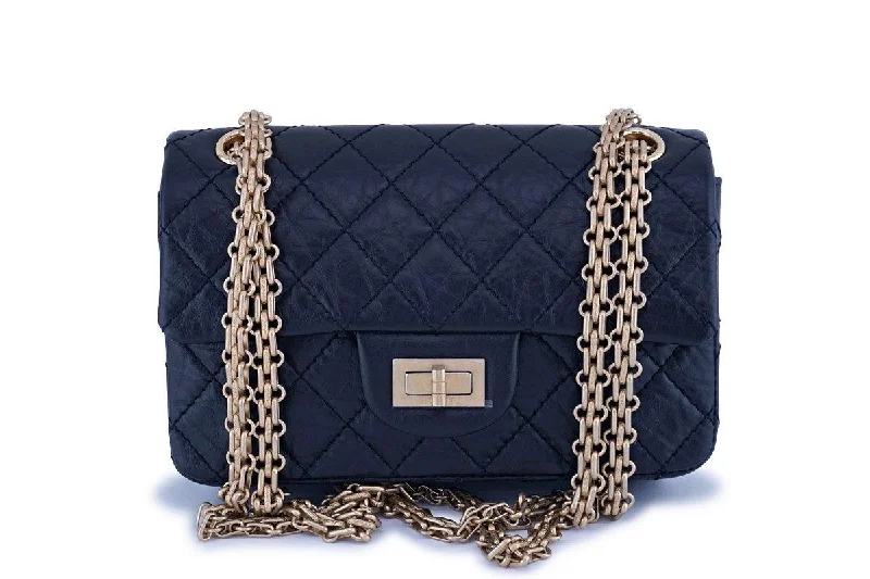 Chanel All - Match Handbag for Versatile StylingNIB 20P Chanel Black Aged Calfskin Reissue 224 Mini 2.55 Classic Flap Bag