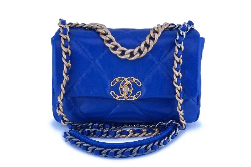 Chanel Designer Handbag with Unique DesignNIB 20P Chanel Blue Chanel 19 Small Flap Bag GHW