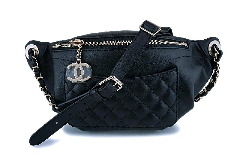 Chanel Lightweight Handbag for Daily ErrandsNIB Chanel Black Calfskin "Pocket" Banane Fanny Pack Belt Waist Bag GHW