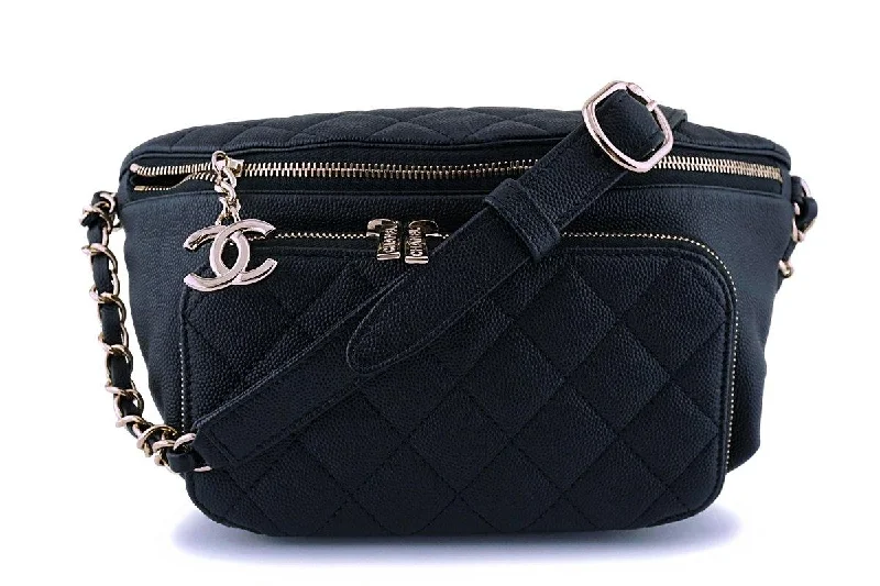 Chanel All - Match Handbag for Versatile StylingNIB Chanel Black Caviar Business Affinity Fanny Pack Waist Belt Bag GHW