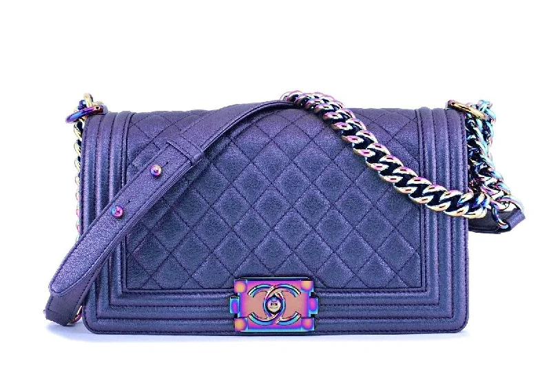 Chanel Handbag with Adjustable Strap for ComfortRare 16C Chanel Rainbow Mermaid Purple Iridescent Medium Boy Bag