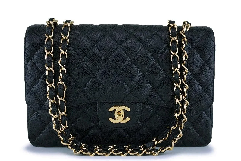 Chanel Quilted Leather Shoulder Bag for Fashionistas*rare* Chanel Black Caviar Classic Jumbo Flap Bag 24k GHW