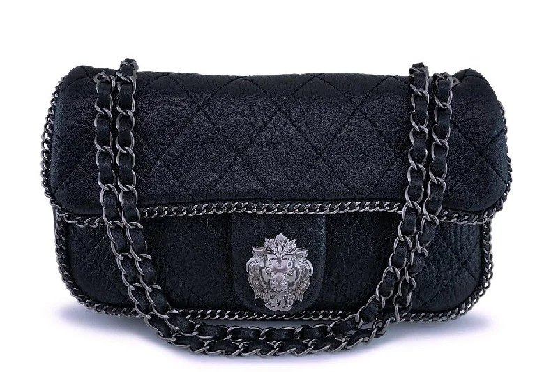 Chanel Classic Flap Bag for Evening PartyRare Chanel Black Leo the Lionhead Pebbled Quilted Flap Bag RHW