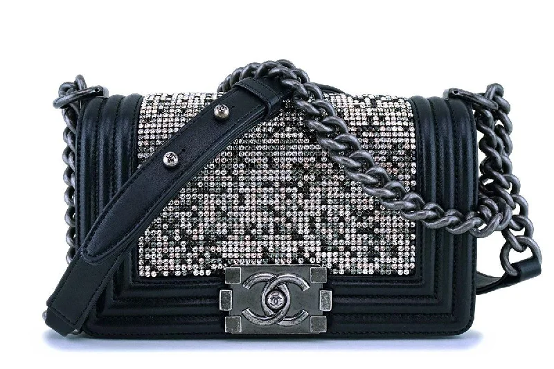 Chanel Colorful Handbag for Spring OutfitsRARE Chanel Black Strass Crystals Small Classic Boy Flap Bag