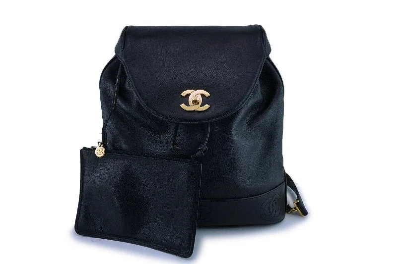 Chanel Chain Strap Handbag for Everyday UseRare Chanel Vintage Black Caviar Backpack Bag 24k GHW