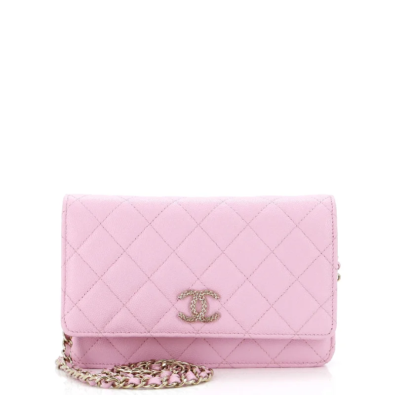 Crystal Woven CC Wallet on Chain Quilted Caviar