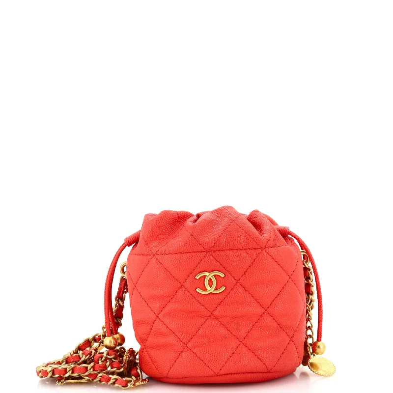 Medallion Charms Drawstring Bucket Bag Quilted Caviar Mini