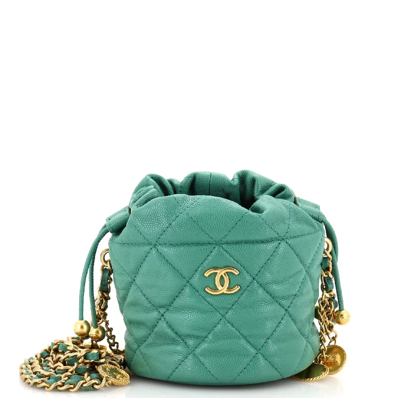 Medallion Charms Drawstring Bucket Bag Quilted Caviar Mini