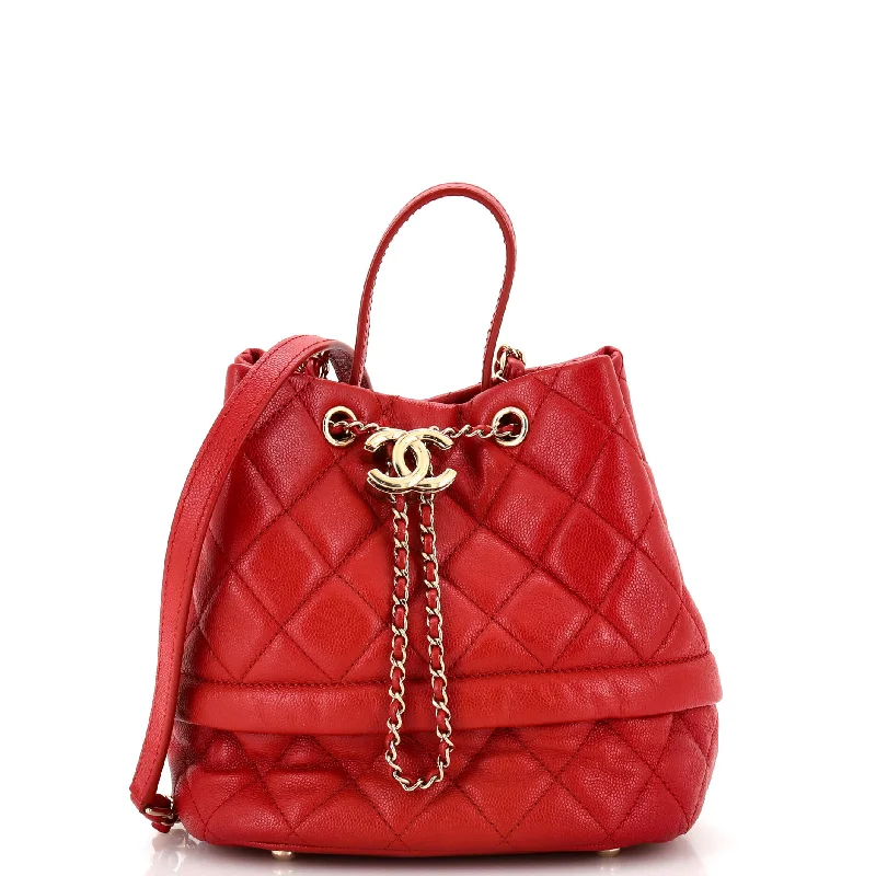 Rolled Up Drawstring Bucket Bag Quilted Caviar Small