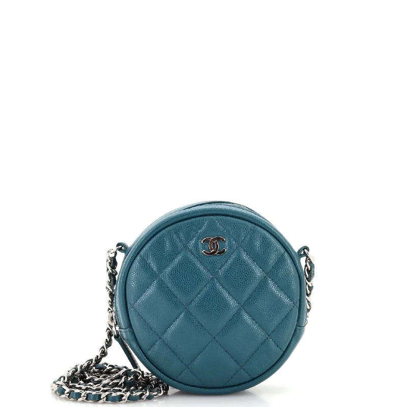 Round Clutch with Chain Quilted Caviar Mini