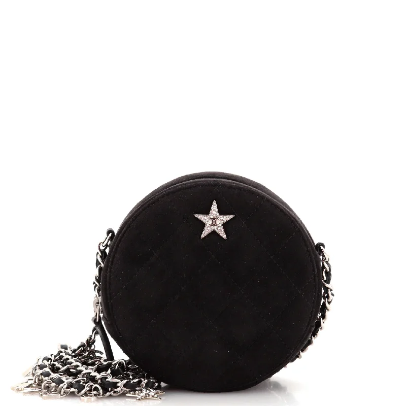 Star Round Clutch with Chain Quilted Suede with Crystal Embellished Charms