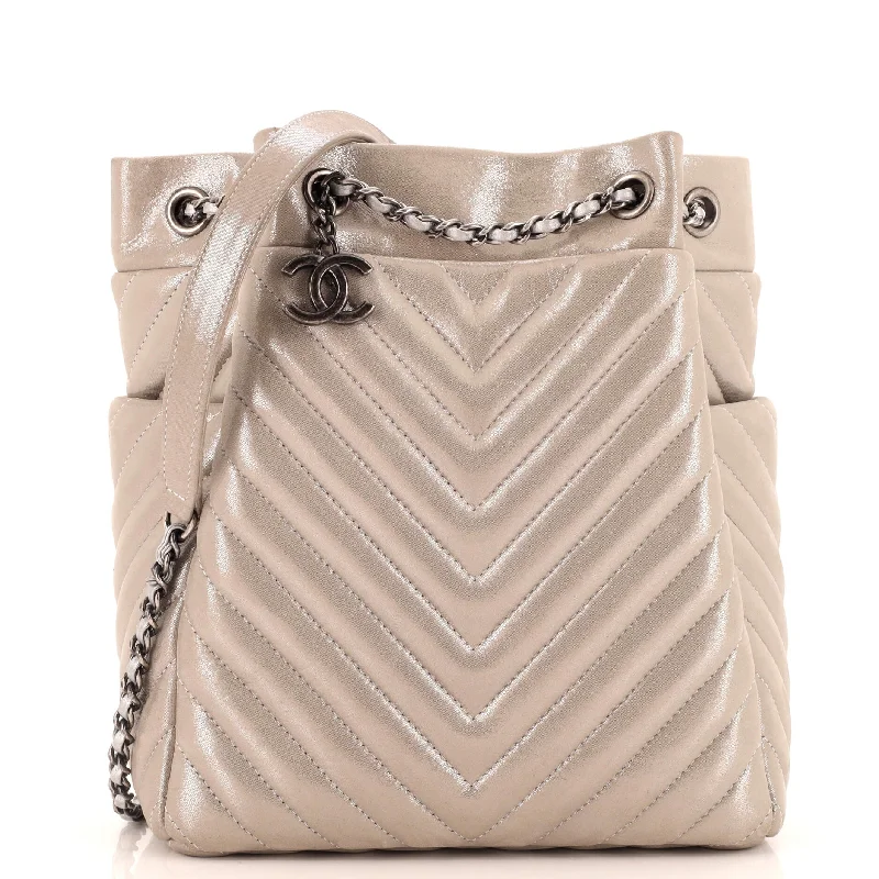 Urban Spirit Drawstring Bag Chevron Iridescent Calfskin Small