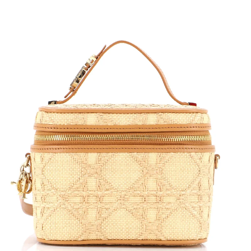 DiorTravel Convertible Vanity Case Cannage Embroidered Raffia with Leather Small