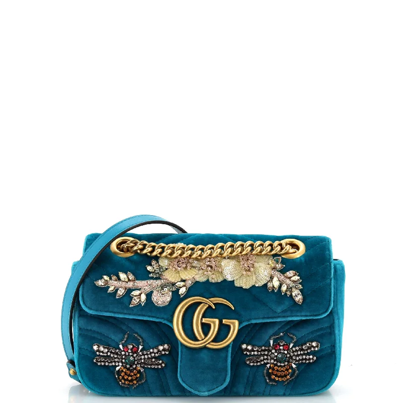 GG Marmont Flap Bag Embellished Matelasse Velvet Mini