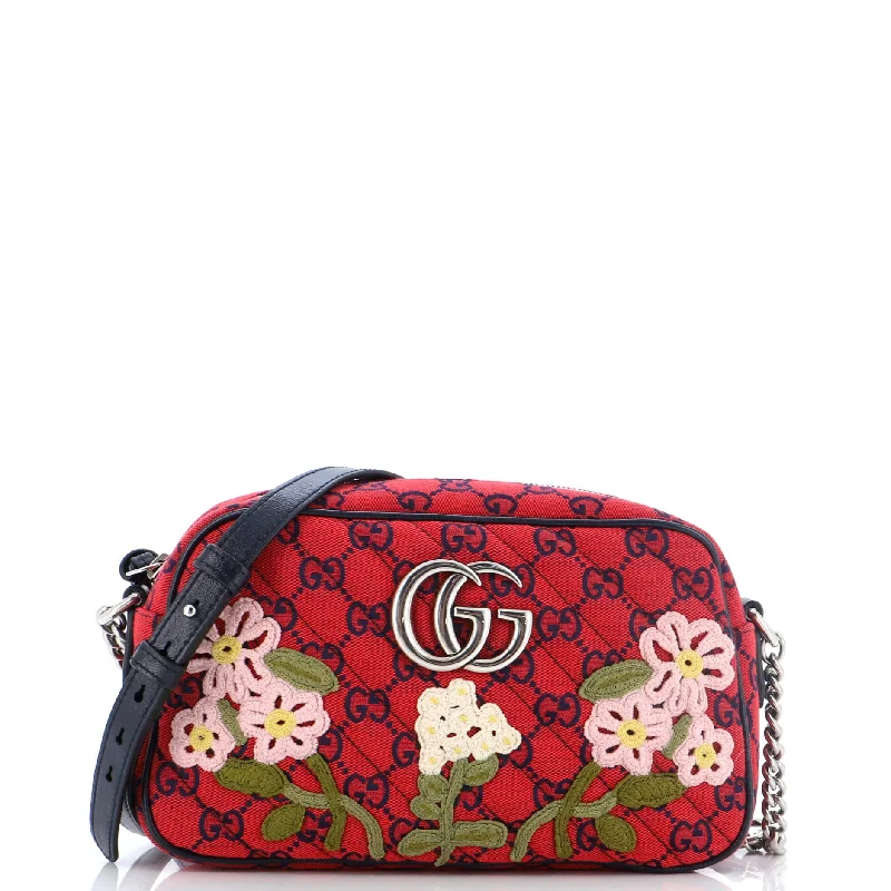 GG Marmont Shoulder Bag Embroidered Diagonal Quilted GG Canvas Small