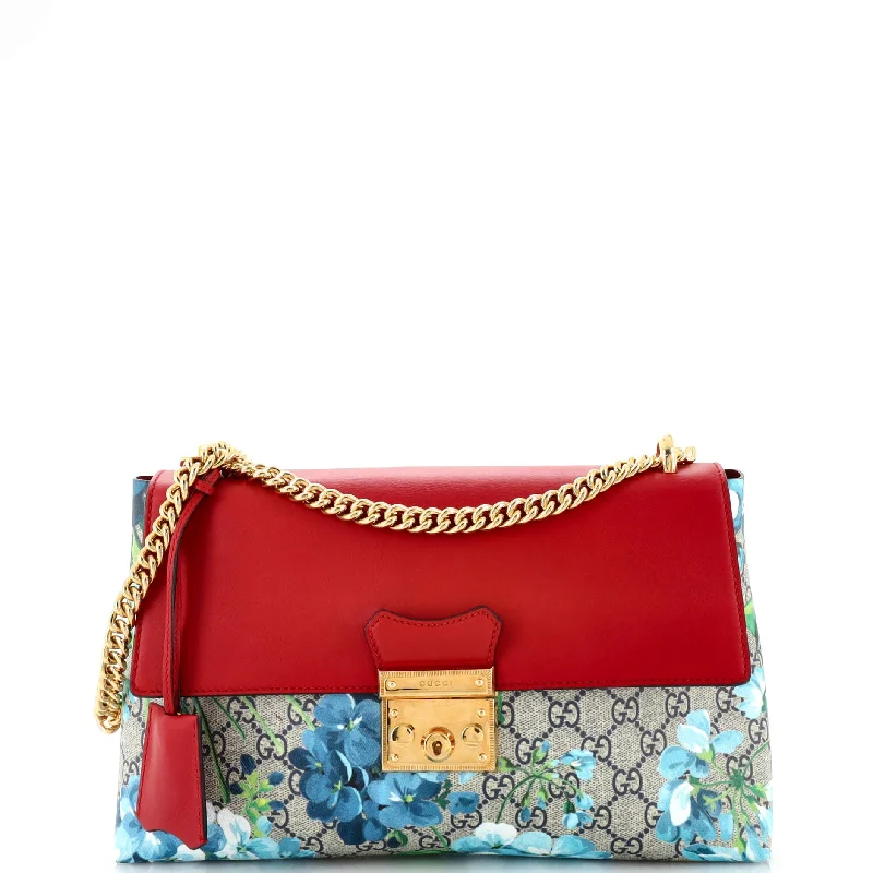 Padlock Chain Flap Bag Blooms Print GG Coated Canvas and Leather Medium