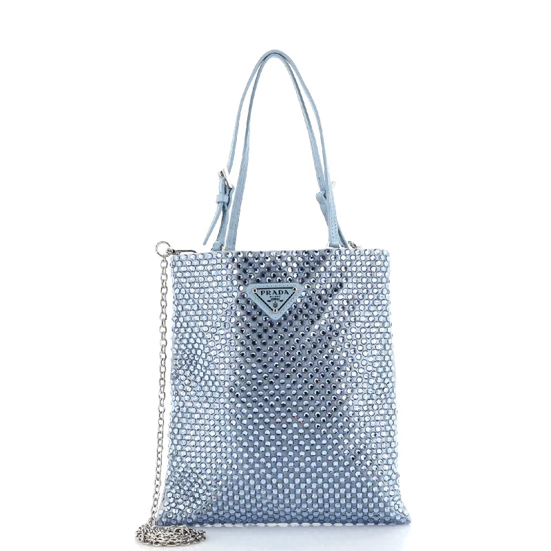 Chain Flat Tote Crystal Embellished Satin Mini