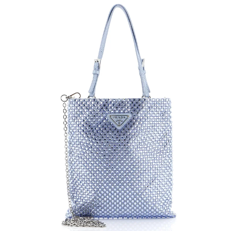 Chain Flat Tote Crystal Embellished Satin Mini