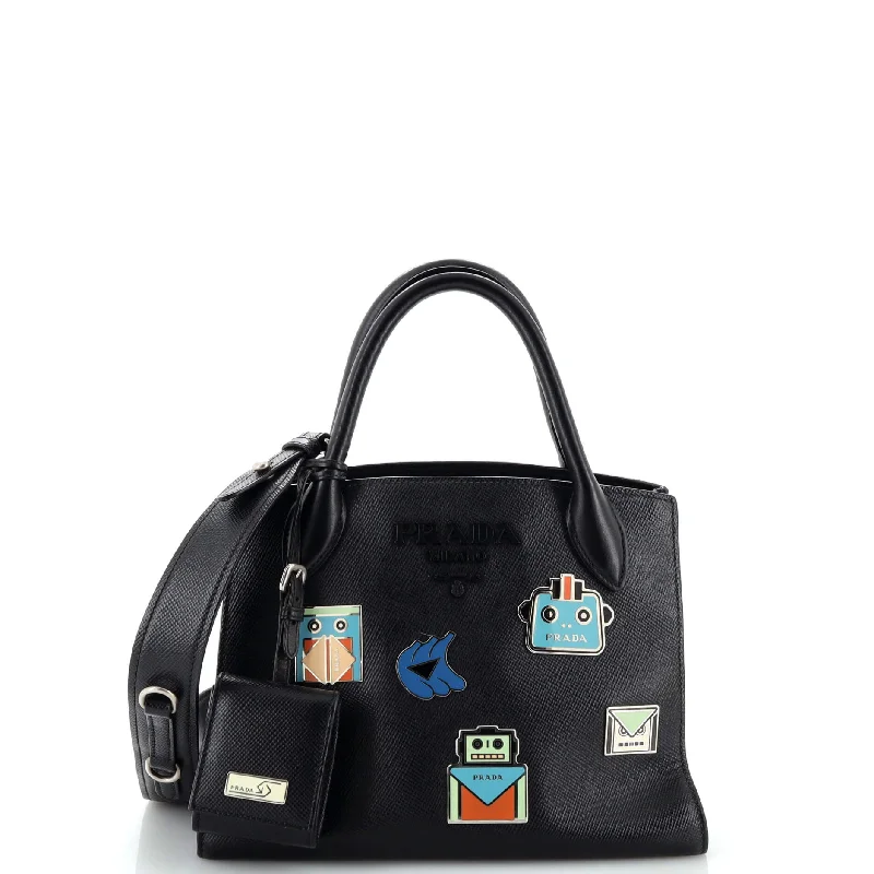 Monochrome Tote Pin Embellished Saffiano with City Calf Small