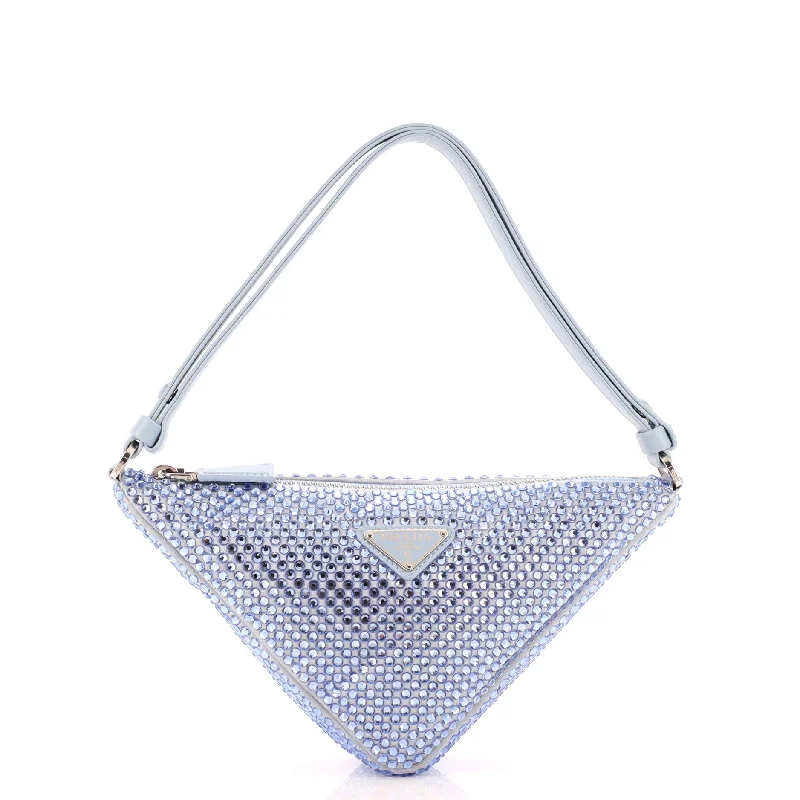 Triangle Top Handle Pouch Bag Crystal Embellished Satin Mini