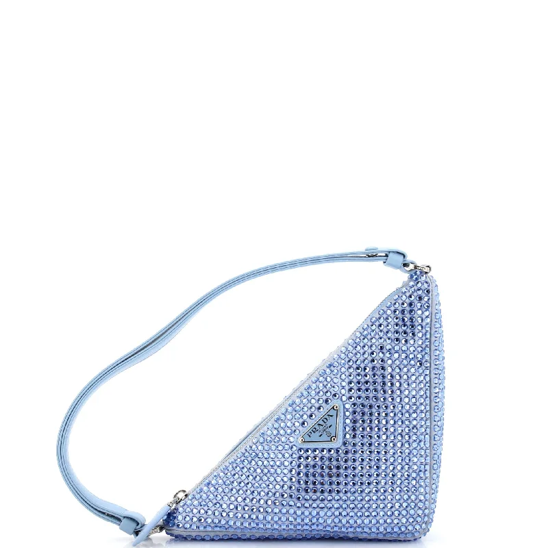 Triangle Top Handle Pouch Bag Crystal Embellished Satin Mini