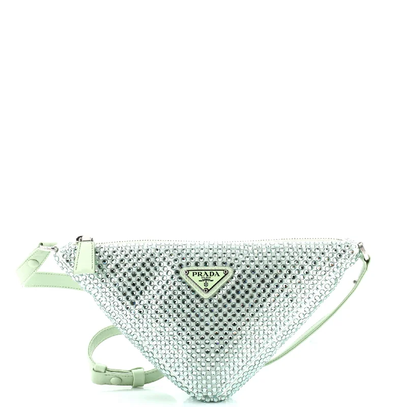 Triangle Top Handle Pouch Bag Crystal Embellished Satin Mini